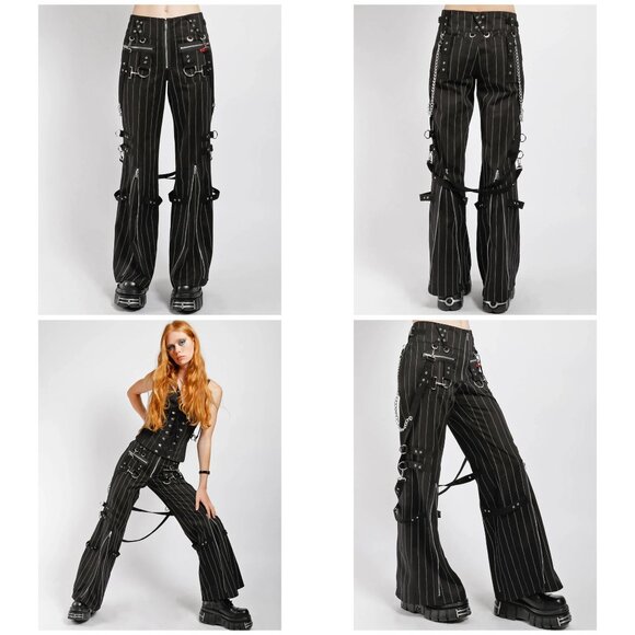 Tripp NYC Pants Womens 28 / 7 Black Godfather Stripe Super D Ring Flare Wide Leg - Picture 11 of 12